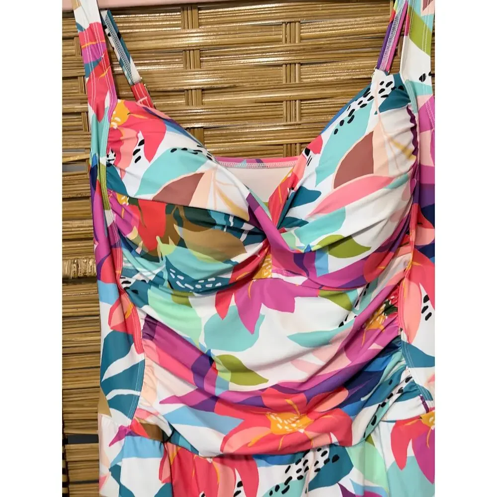 Liz Claiborne tropical one piece swimsuit skirted plus size 20W tropical resort